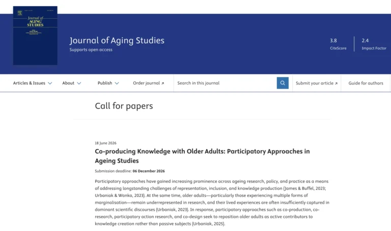 Call for Papers: Co-Producing Knowledge with Older Adults – Participatory Approaches in Ageing Studies