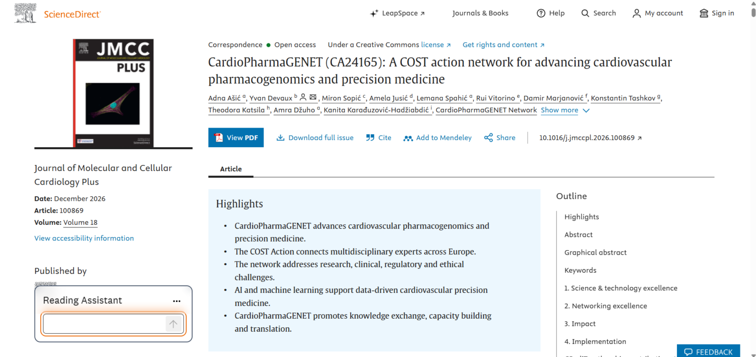 CardioPharmaGENET (CA24165): A COST Action network for advancing cardiovascular pharmacogenomics and precision medicine Memorandum of Understanding